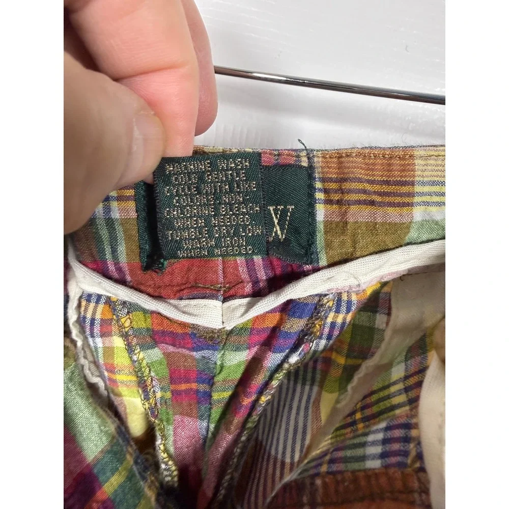 Vintage J.Crew‎ Mens 34 Plaid Pleated Cotton Trousers Multi Color Madras Chinos